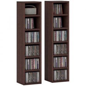 Homcom Armoire de rangement CD-DVD - 6 + 6 compartiments - capacit&eacute; max. 160 CD - 21 x 19,2 x 88,3 cm - effet bois marron
