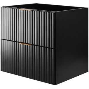 Furnidea - Meuble suspendu sous lavabo FLOW noir 60 cm - 2 tiroirs - fa&ccedil;ades rainur&eacute;es