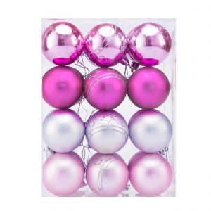 Lot de 24 boules de No&euml;l rose