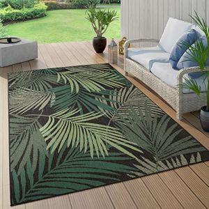 Image de Paco Home Tapis Exterieur Terrasse Salon Cuisine Boho Fleuri Motif Palmiers Vert Noir 120x170 cm