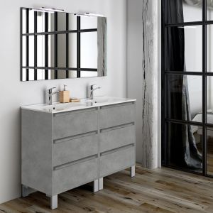 Meuble de salle de bain 120cm double vasque - 6 tiroirs - ciment (gris) - tiris 3C