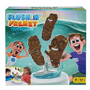 Mattel Games, Toilettes Folie Ça déborde, jeu pour enfants avec 1 toilette, 3 crottes, 1 dé et une règle du jeu, cadeau pour les enfants à partir de 5 ans, GND67