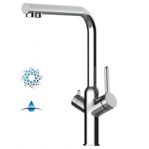 Image de Robinet De Cuisine 4 Voies Mitigeur Chromé Bec Pivotant 360° À Utiliser Avec Les Filtres À Eau Et Gazéification