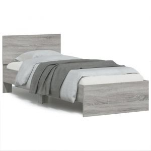 VidaXL Cadre de Lit Tête de Lit et Lumières LED, Lit Simple avec Sommier à Lattes, Lit Adulte, Meuble de Chambre, Moderne, Sonoma Gris 90x200 cm