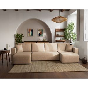 Canapé panoramique 7 places En U en Simili Beige