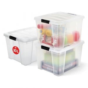 Iris Ohyama Boite de Rangement Plastique avec Couvercle 30L Lot de 3 Transparent HB-30