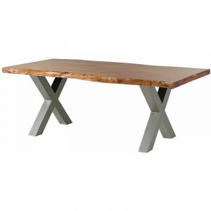 Massivmoebel24 - Table à manger 180x90 en bois d'acacia brun pieds en x gris freeform 5