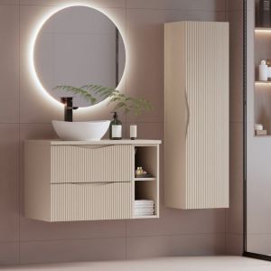 Ensemble meuble simple vasque 80cm 2 niches et colonne Tao Cachemire