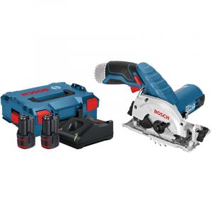 Bosch Scie circulaire 12V gks 12V-26 + 2 batteries 3 Ah + chargeur + coffret l-boxx 06016A100Y