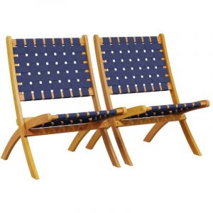 VidaXL Chaises de jardin pliantes lot de 2 bois d'acacia solide tissu, chaise de jardin, si&egrave;ge d&rsquo;ext&eacute;rieur, chaise de balcon, si&egrave;ge de jardin