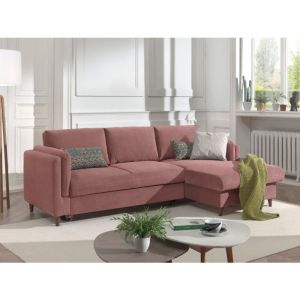 Image de Brooke - canap&eacute; d'angle droit - convertible avec coffre - 4 places - en velours - Rose
