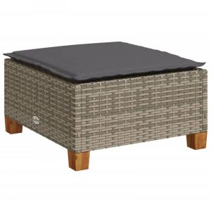 VidaXL Tabouret de jardin et coussin gris 63,5x56x32 cm résine tressée