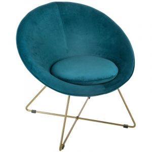 Pegane Fauteuil bleu canard en velours - L. 76 x l. 67 x H. 69 cm -