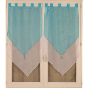 Image de Homemaison New paire pompon passants 2 x 60 x 160 cm voile bicolore azur Blanc/Bleu