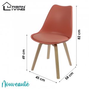 AC-Déco Chaise style épuré avec coussin - L 45 x l 58 x H 82 cm - Bois de rose