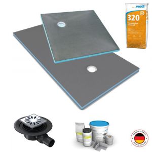 Image de Wedi Receveur à carreler Fundo Primo, écoulement excentré + bonde horizontale + kit d étanchéité et colle 320, 90 x 90