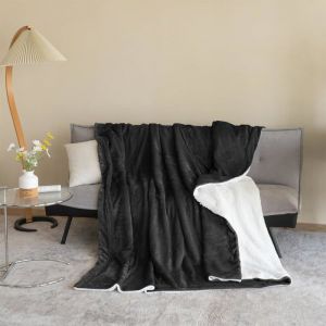 Couverture Plaid - 200x230cm - Couverture en Sherpa - pour Canapé - Chaude - pour L'hiver et L'autonme - Noir