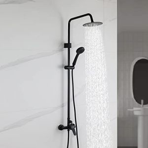 Ibergrif M17059B, Colonne de Douche avec Mitigeur, T&ecirc;te et Douchette, Flexible de Douche, Support, Noir