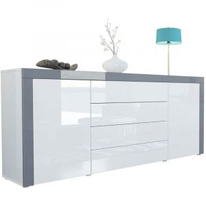 Image de Buffet Commode Dressoir Crédence La Paz V1 Blanc, haute brillance, tons naturels - Blanc haute brillance / Gris haute brillance - Blanc haute