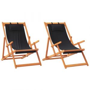 2 Chaises de plage pliables vidaXL en tissu noir