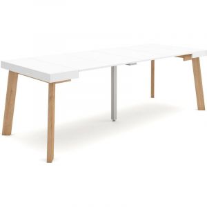 Table console extensible, Console meuble, 220, Pour 10 personnes, Pieds en bois, Style moderne, Blanc - Skraut Home