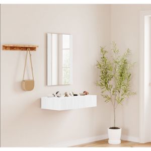 Meuble d'entrée cannelé 1 Tiroir avec Miroir Vestiaire Finition en couleur Blanc Mate Modèle Amira