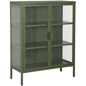 Armoire vitrine acier et verre tremp&eacute; 2 portes 80cm vert - Arkansas