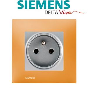 Siemens Prise 2P+T Silver Delta Viva + Plaque Orange