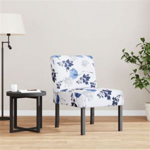 VidaXL Fauteuil sans accoudoirs bleu tissu avec fleurs, chaise, chaise longue, chaise de salon, chaise d'appoint, chaise de relaxation