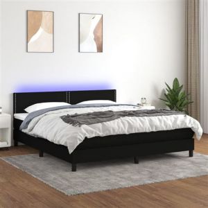 VidaXL Sommier &agrave; Lattes de Lit avec Matelas et LED, Lit Rembourr&eacute;, Lit Double, Lit Adulte de Chambre &agrave; Coucher Int&eacute;rieur, Moderne, Noir 160x200 cm Tissu