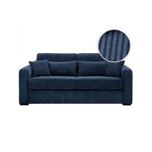 Loungitude Canap&eacute; convertible couchage express 3 places en velours c&ocirc;tel&eacute; bleu