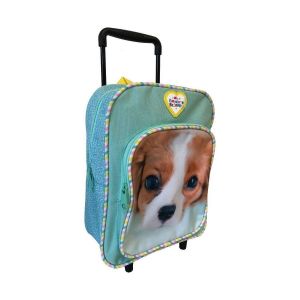 CODAMEX Mini trolley Bleu Chien - Une poche zippée sur l'avant - Un compartiment - Poignée télescopique - 32 x 22 x 15 cm