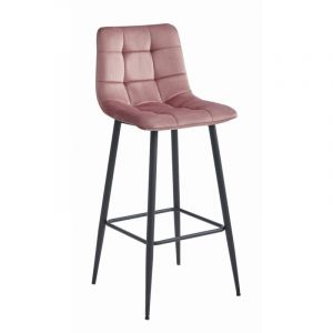 Tabouret ARCETO - velours rose foncé / pieds noirs x 1