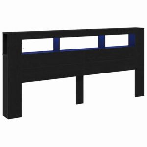 VidaXL T&ecirc;te de lit led avec &eacute;tag&egrave;re Ch&ecirc;ne noir 220 x 18.5 x 103.5 cm