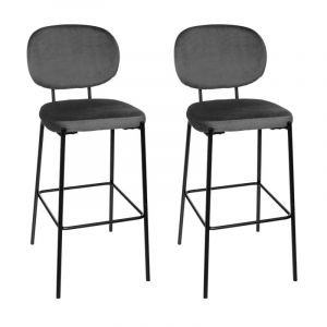Image de Atmosphera Lot de 2 Chaises de Bar Velours "Talia" 108cm Gris