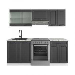 Vicco cuisine R-Line, Anthracite maison de campagne/blanc, 200 cm sans plan de travail