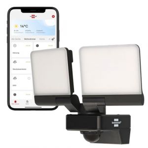 Brennenstuhl Connect WiFi Projecteur LED double WFD 3051 P avec d&eacute;tecteur de mouvement (36 W, 4300 lm, IP54, plusieurs fonctions d'&eacute;clairage r&eacute;glables via l'application, spot d'ext&eacute;rieur pour montage