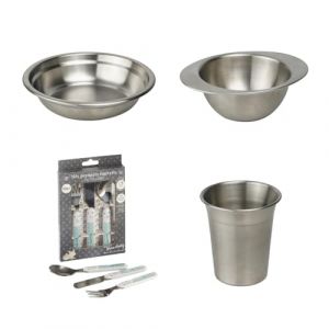 Thermobaby Pack Repas Bébé Complet Inox - Ensemble Repas pour Enfant avec Assiette, Set de Couverts, Gobelet et bol - Idéal à offrir - Pratique, Sain et Sûr - Coffrets Repas Pour Enfant sans BPA