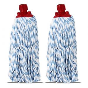 Lot de 2 mop serpill&egrave;re &agrave; franges pour balai recharge vadrouille t&ecirc;te de rechange en microfibre et coton - Hauteur 30 cm -JUANIO-