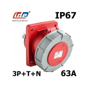 Ide Prise à encastrer 63A 5 broches 3P+N+T 380V étanche IP67 SANS contact pilote - 63A - 3P+N+T - IP67