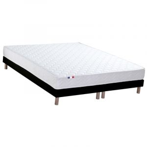 Ensemble Matelas accueil Latex 3 zones INITIAL Bi Confort Mousse & Latex + Sommier Made in France Dimensions 2x80 x 200 cm, Sommier Noir