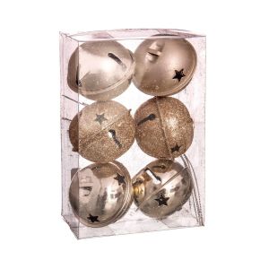 Wadiga Set de 6 cloches de Noël en métal doré 5cm