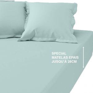 Drap-housse grand bonnet coton TERTIO - Bleu Glacier