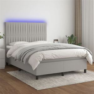 VidaXL Sommier à Lattes de Lit avec Matelas et LED, Lit Rembourré, Lit Double, Lit Adulte de Chambre à Coucher Intérieur, Moderne, Gris Clair 140x190 cm