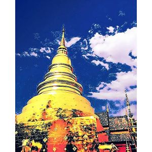 Broderie diamant : Temple de Chiangmai - toile tendue sur chassis