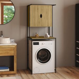 Idmarket Meuble de rangement dessus machine à laver avec placard DETROIT design industriel