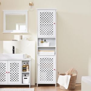 Sobuy Colonne Salle de Bain Haute avec 2 Portes et &Eacute;tag&egrave;res Ouvertes &ndash; Meuble Rangement Salle de Bain Armoire en MDF E1, Charge Max 60kg