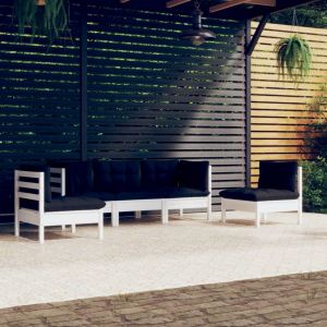Image de VidaXL Salon de jardin 5 pcs avec coussins Bois de pin massif - Blanc