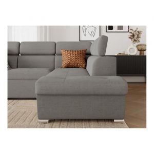 Loungitude Canap&eacute; d'angle droit convertible 4 places paola avec coffre en tissu - Gris clair