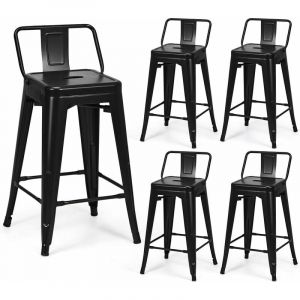 COSTWAY Lot 4 Tabourets de Bar M&eacute;tal, Dossier Bas Amovible, Chaise Industrielle Empilable Hauteur d'Assise 60 CM, Pieds en Caoutchouc Antid&eacute;rapants,